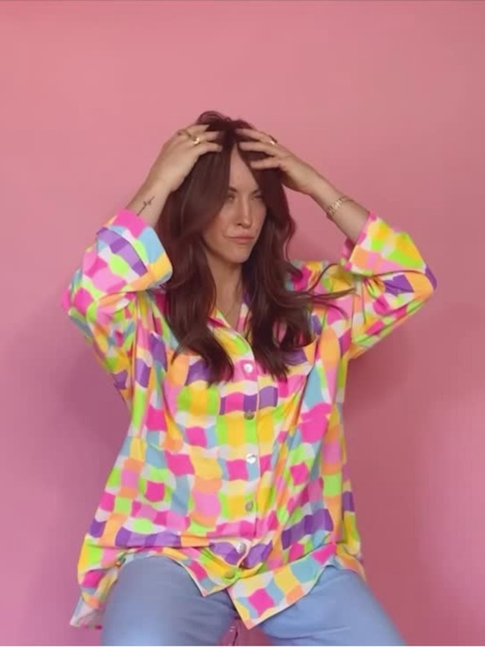Show Me Your Mumu Johns Button Down Top Checker Vibrant Color Summer Fun Disco
